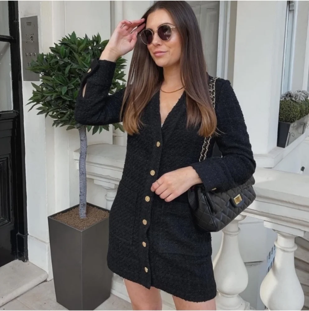 Zara * Textured Tweed Black Blazer Dress - Picture 3 of 10